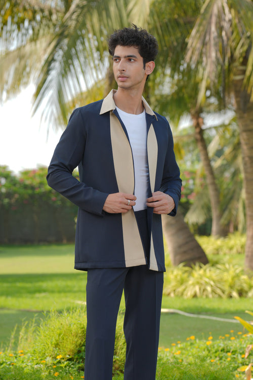 Duo Draft — Navy Blue 4-Way Stretch Shacket