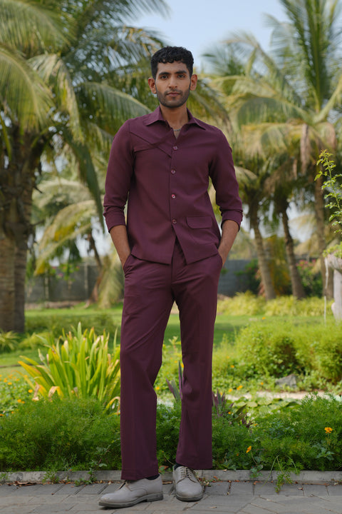 Mono Merge — Burgundy 4-Way Stretch Shacket