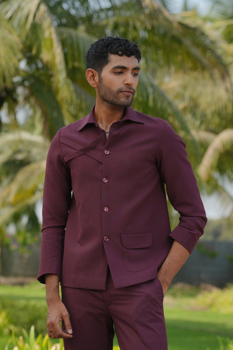 Mono Merge — Burgundy 4-Way Stretch Shacket
