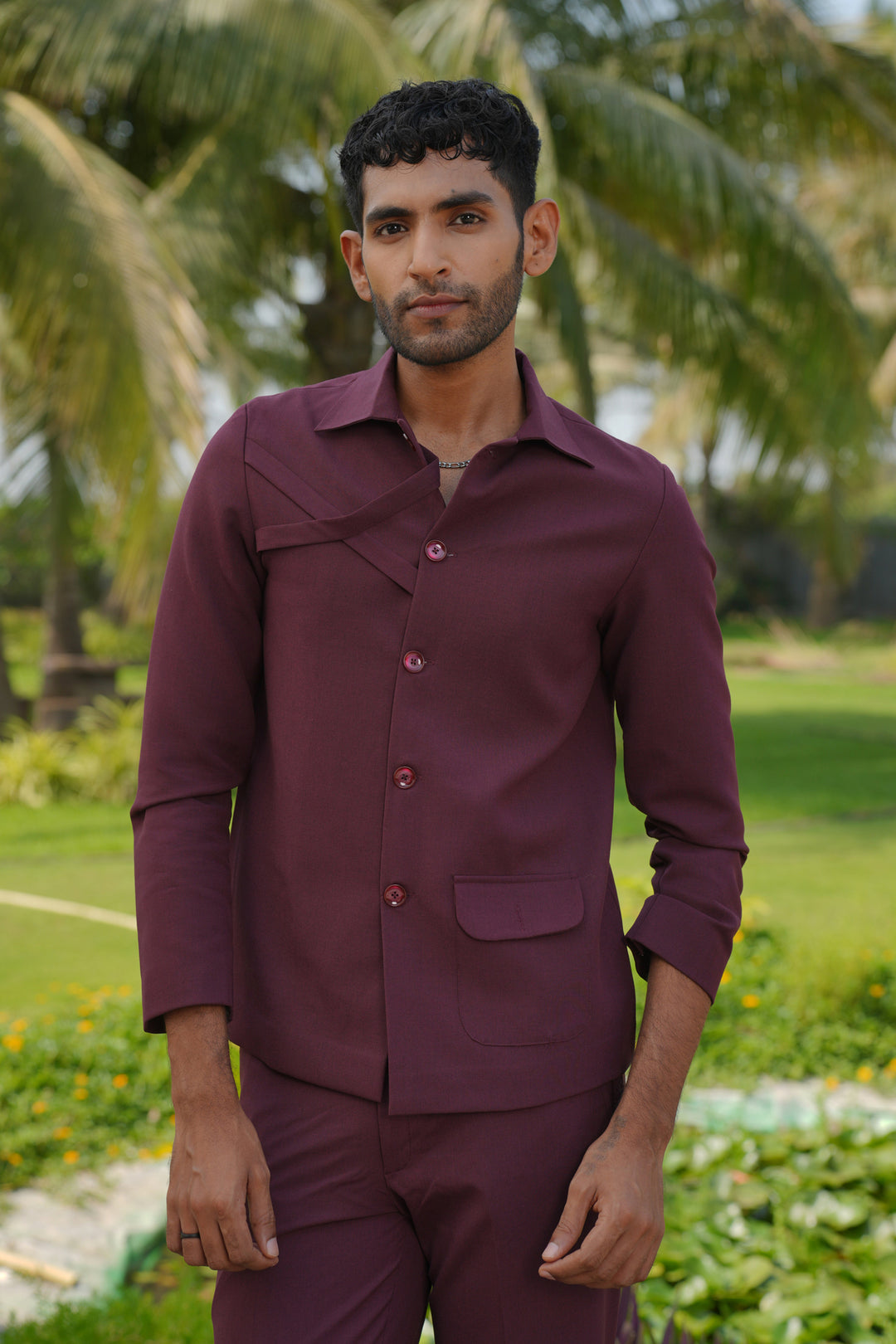 Mono Merge — Burgundy 4-Way Stretch Shacket