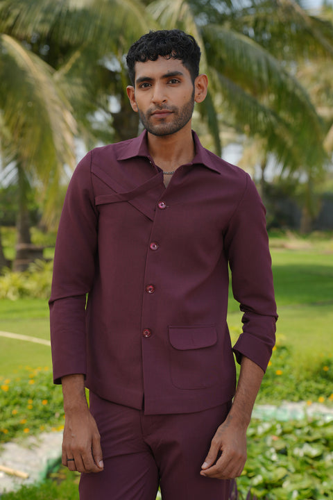 Mono Merge — Burgundy 4-Way Stretch Shacket