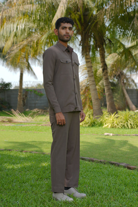 Azure — Brown 4-Way Stretch Shacket