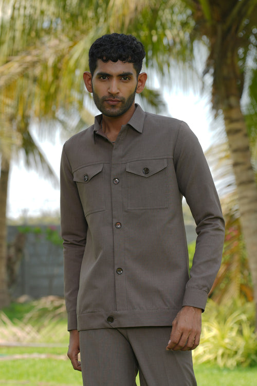 Azure — Brown 4-Way Stretch Shacket