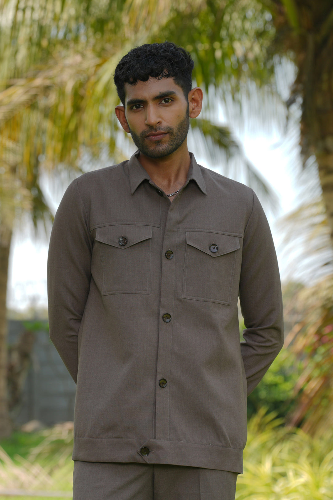 Azure — Brown 4-Way Stretch Shacket