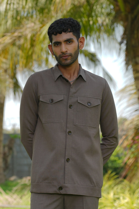Azure — Brown 4-Way Stretch Shacket