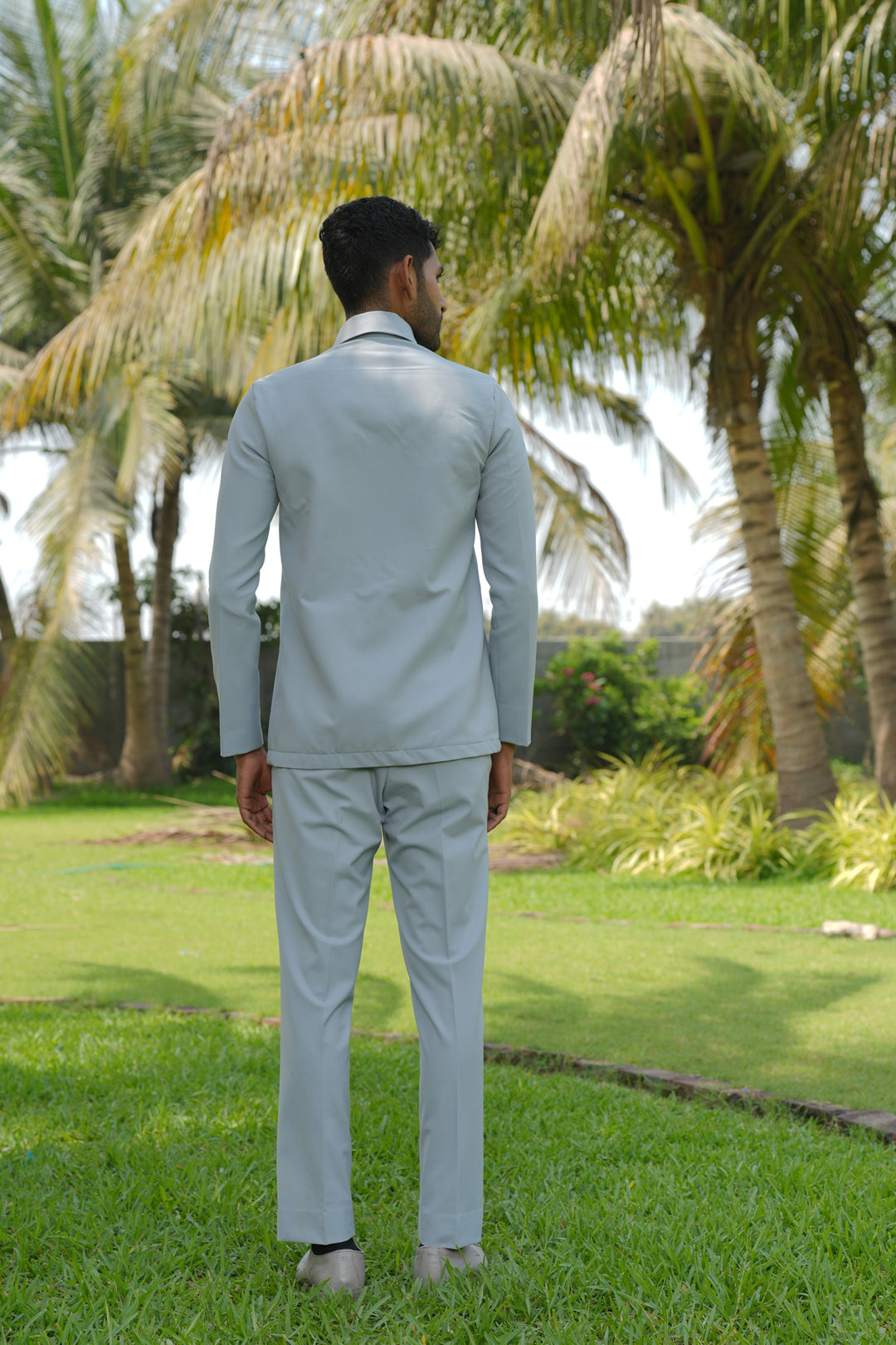 Linear Luxe — Light Blue 4-Way Stretch Shacket