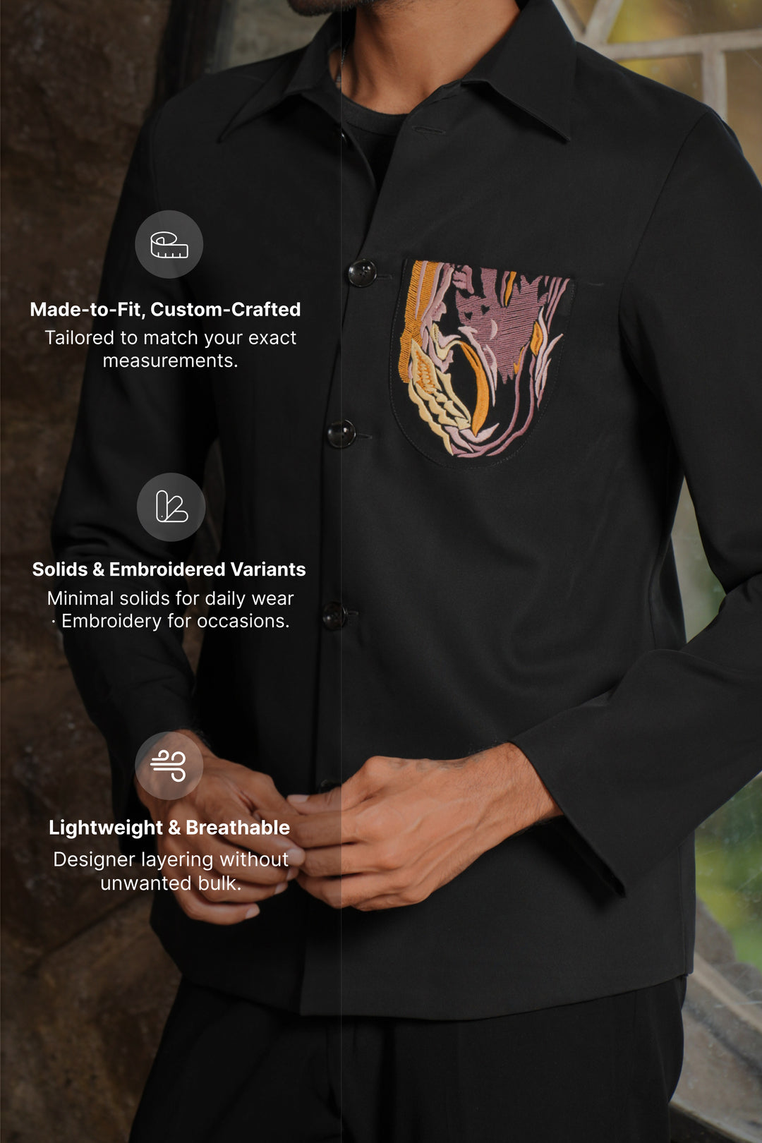 Stirrup — Black British Fabric Shacket