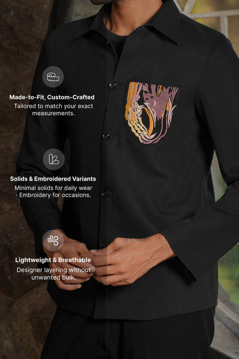 Stirrup — Black British Fabric Shacket