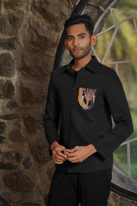Stirrup — Black British Fabric Shacket