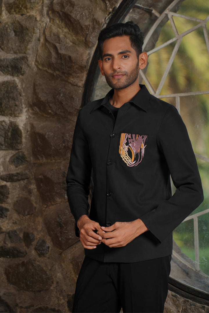 Stirrup — Black British Fabric Shacket