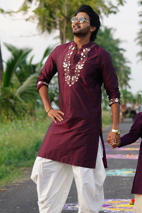 Mulberry Maharaja — Mulberry Embroidered Dupion Silk Kurta Set