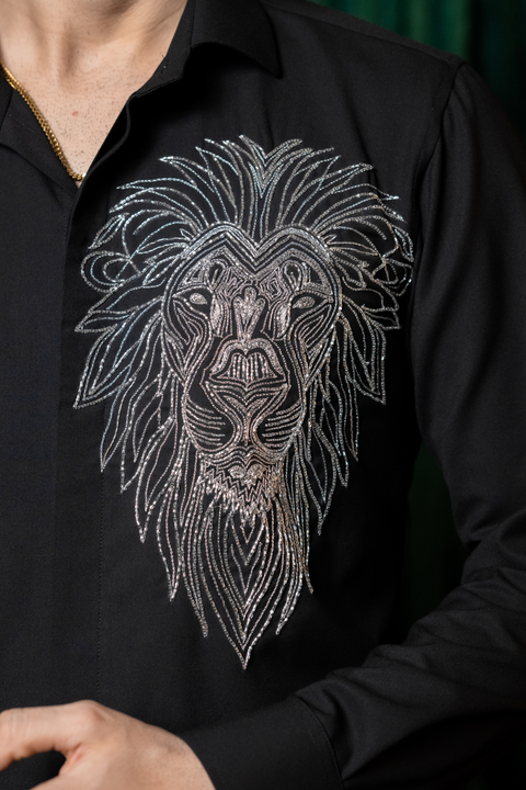 Sable — Black Hand Embroidered 4-Way Stretch Shirt