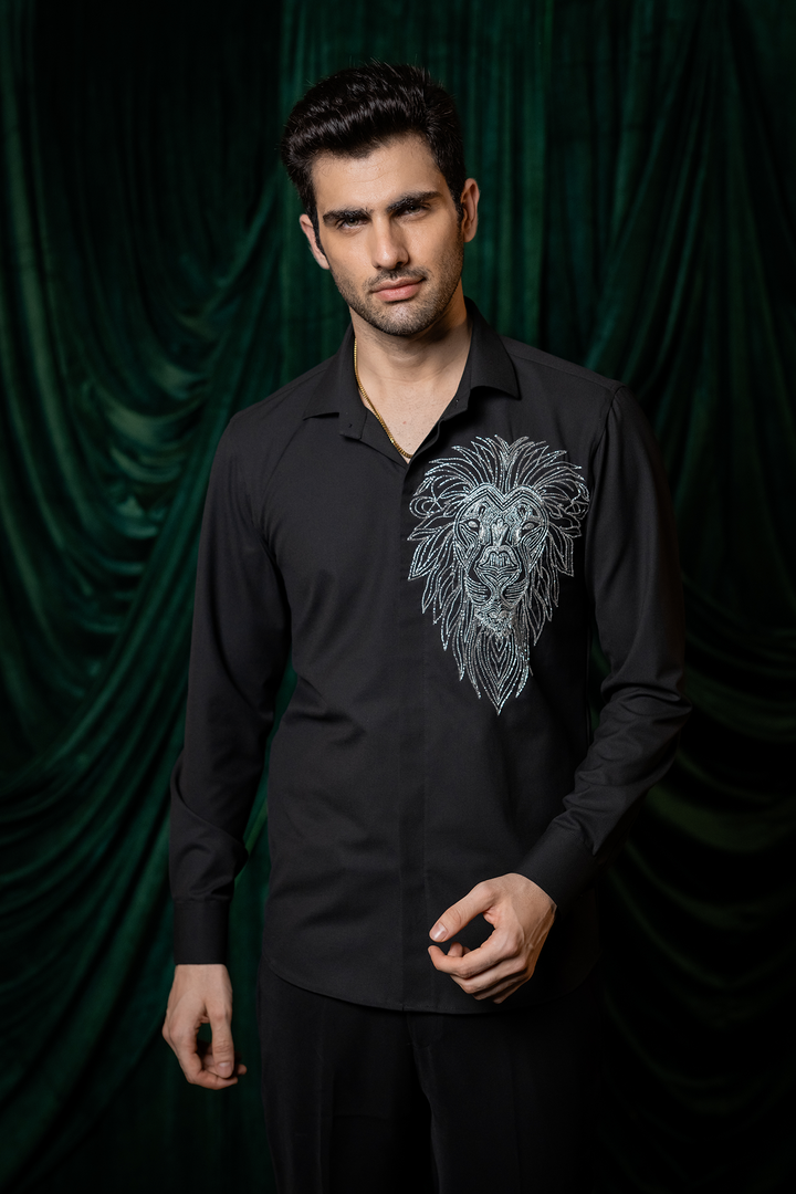 Noir King — Black Thread Embroidered Premium Shirt