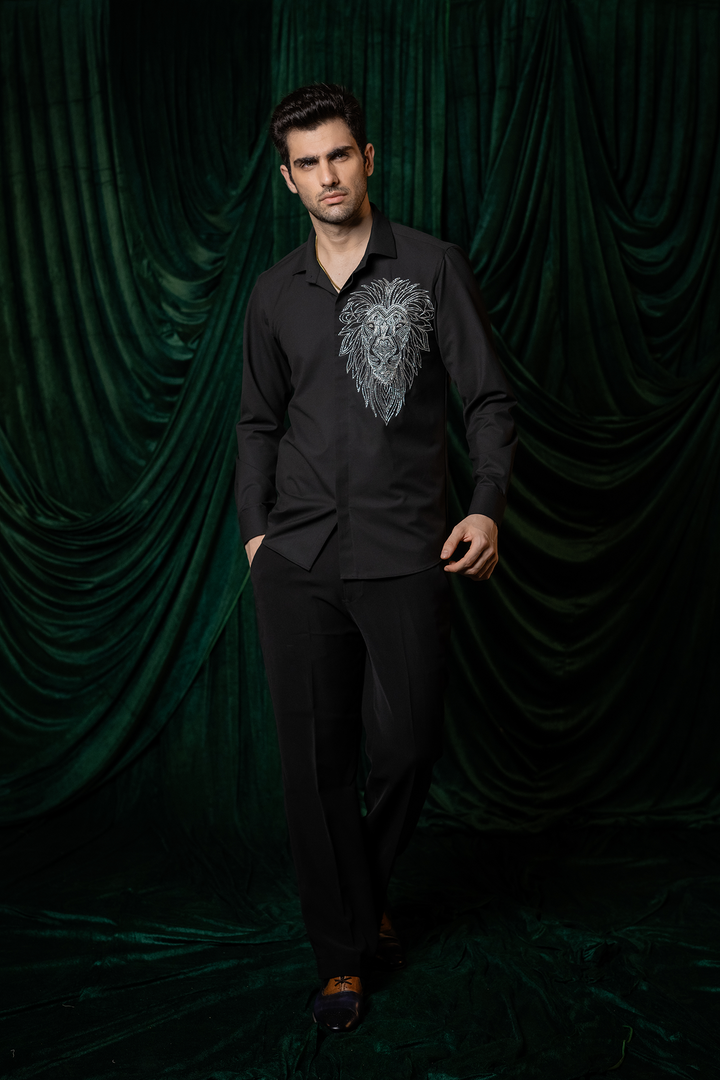 Noir King — Black Thread Embroidered Premium Shirt