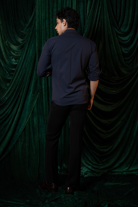 Molten — Midnight Blue Hand Embroidered 4-Way Stretch Shirt