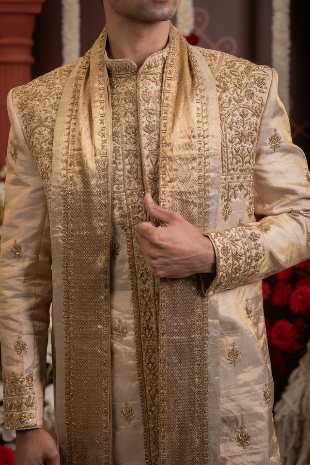 Swarnim — Dense Gold Hand Zardozi Embroidered Double Pure Tissue Sherwani
