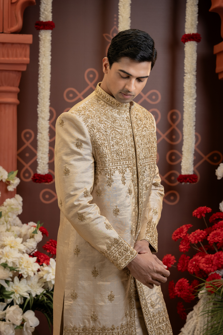 Swarnim — Dense Gold Hand Zardozi Embroidered Double Pure Tissue Sherwani