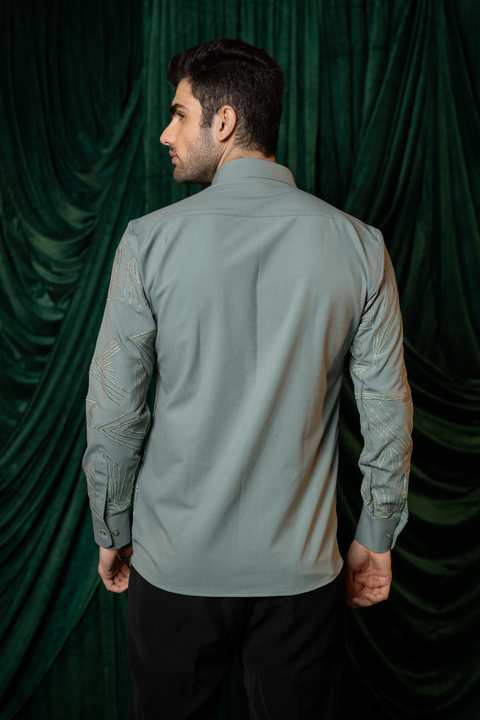 Manhattan — Sage Green Thread Embroidered 4-Way Stretch Shirt