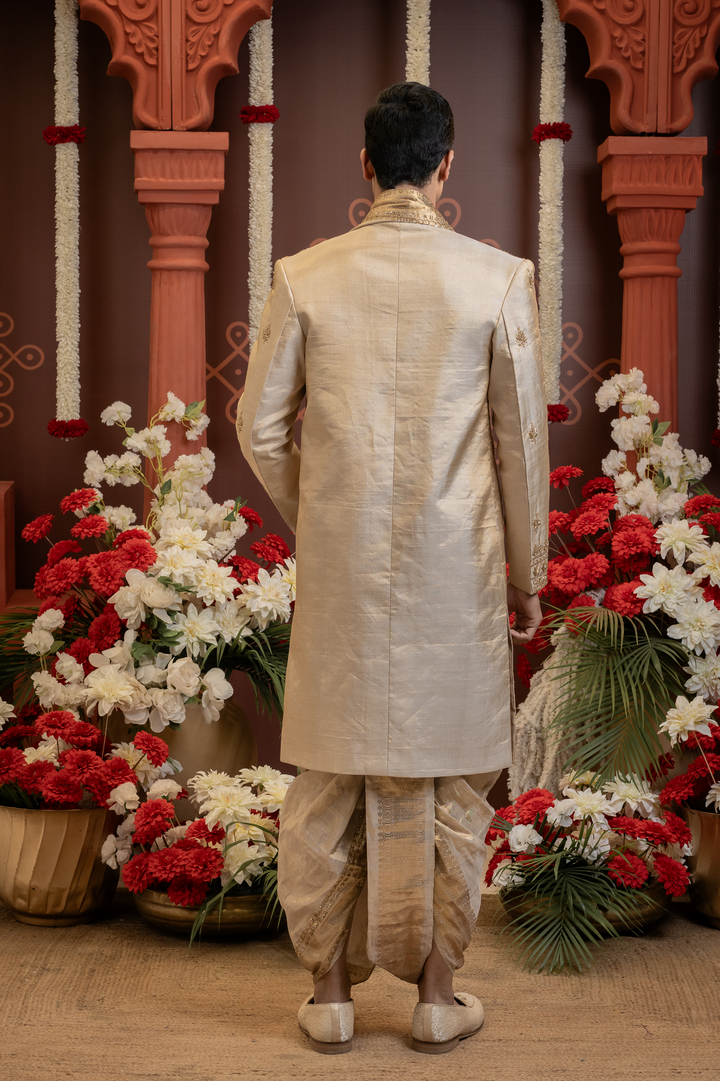 Swarnim — Dense Gold Hand Zardozi Embroidered Double Pure Tissue Sherwani