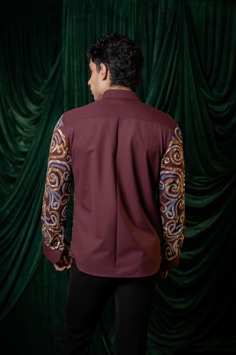 Vortex — Burgundy Swirl Embroidered 4-Way Stretch Shirt