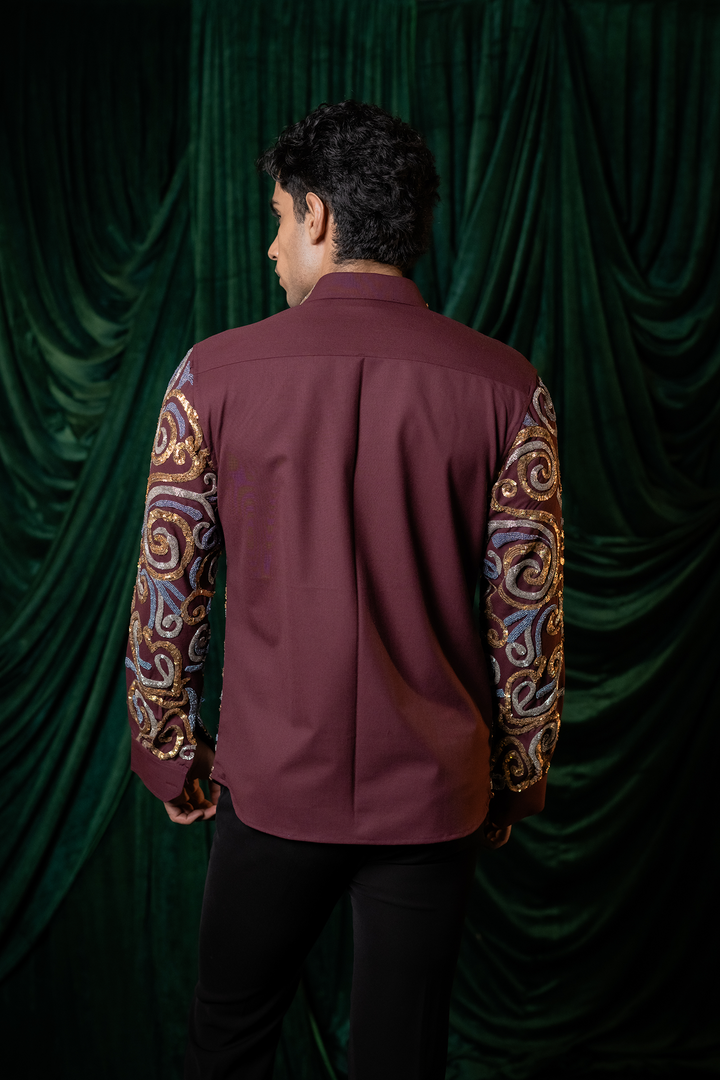 Vortex — Burgundy Swirl Embroidered 4-Way Stretch Shirt