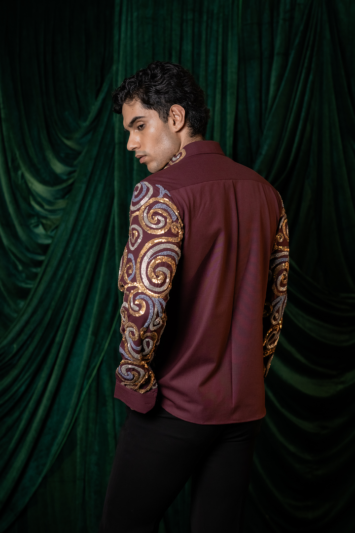 Vortex — Burgundy Swirl Embroidered 4-Way Stretch Shirt
