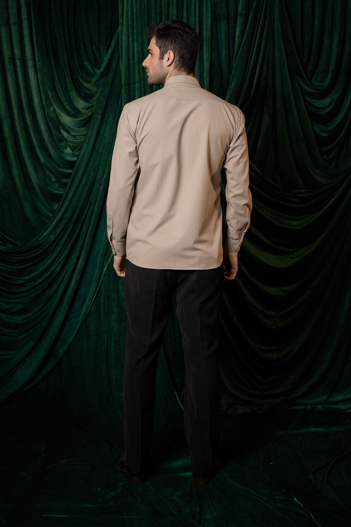 Persona — Beige Hand Embroidered 4-Way Stretch Shirt