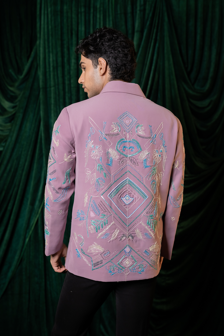 Foliage — Dusty Mauve Hand Embroidered Armani Fabric Shacket