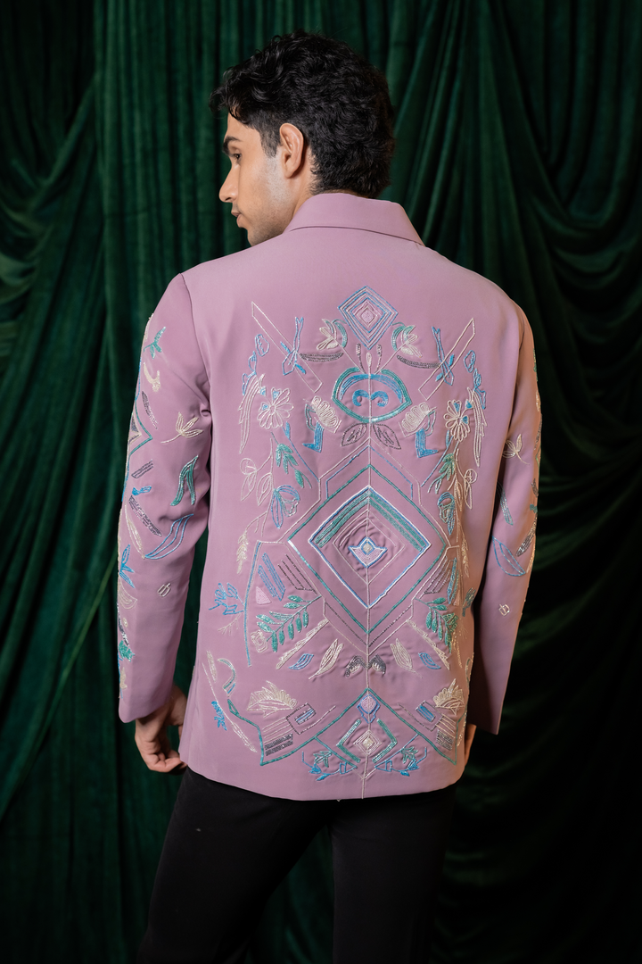 Foliage — Dusty Mauve Hand Embroidered Armani Fabric Shirt