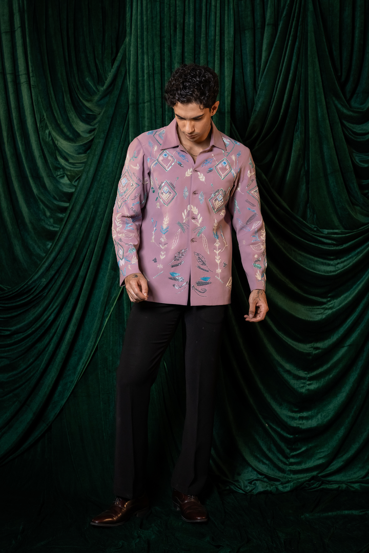 Foliage — Dusty Mauve Hand Embroidered Armani Fabric Shirt