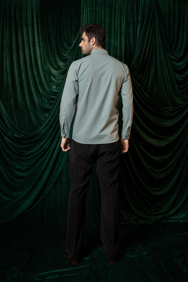 Eden — Olive Hand Embroidered 4-Way Stretch Shirt