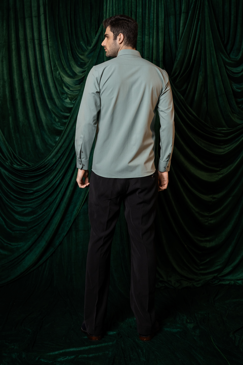 Vireo — Olive Hand Embroidered 4-Way Stretch Shirt