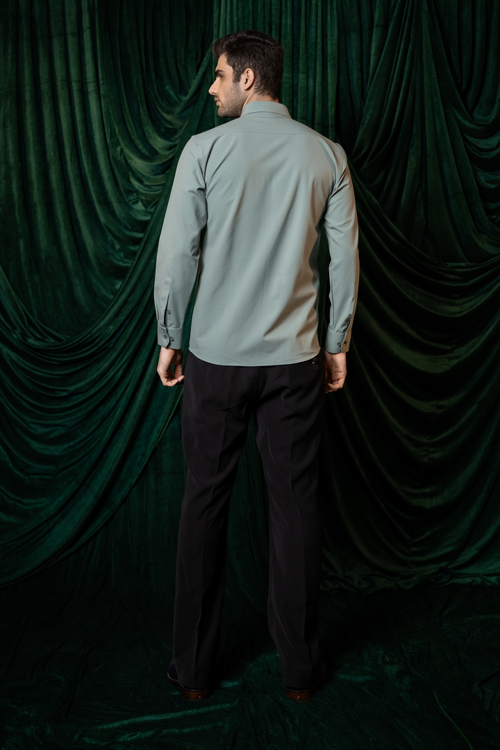 Vireo — Olive Hand Embroidered 4-Way Stretch Shirt
