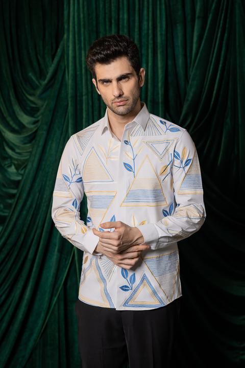 Orvane — White Thread Embroidered 4-Way Stretch Shirt