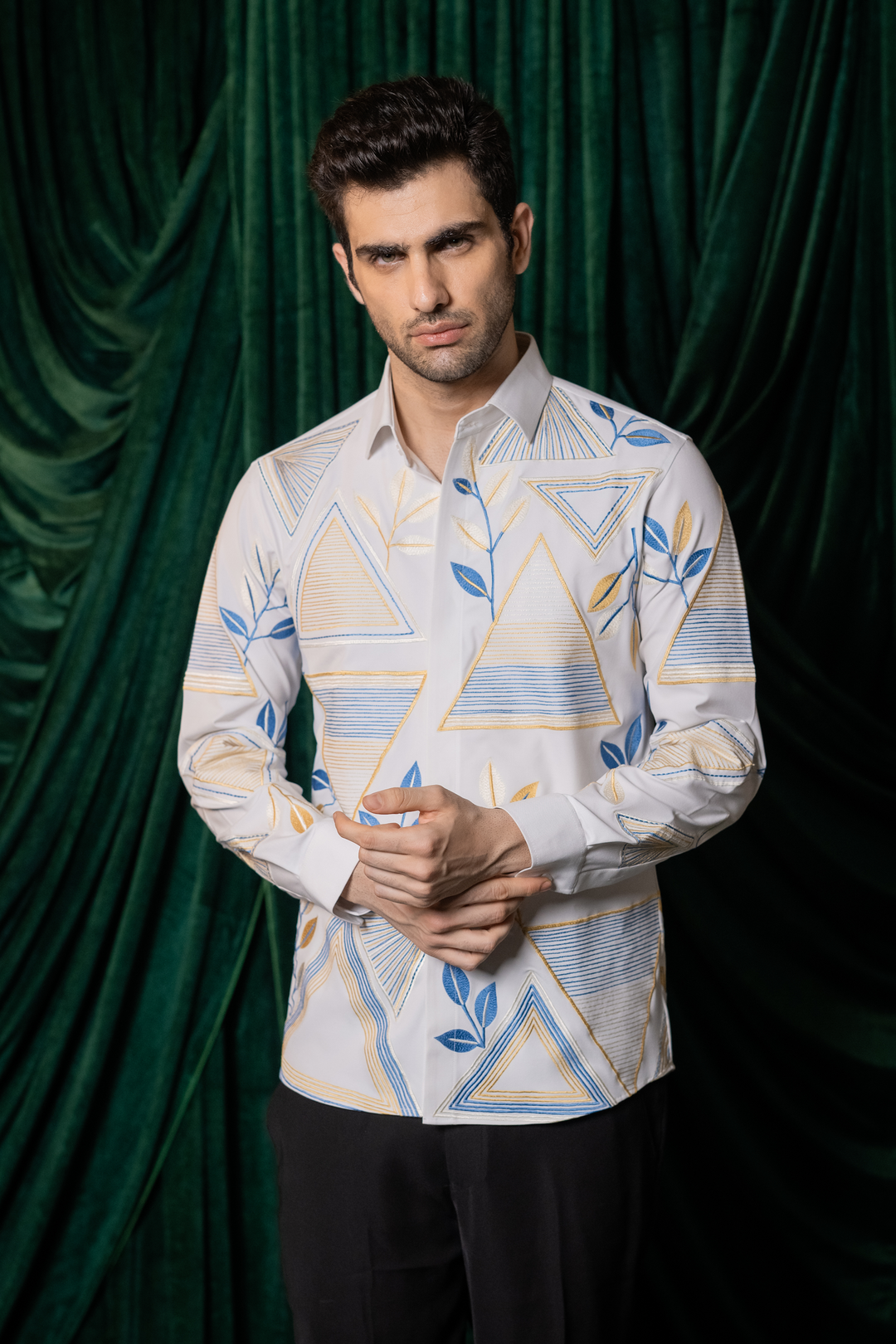 Alabaster — White Thread Embroidered 4-Way Stretch Shirt