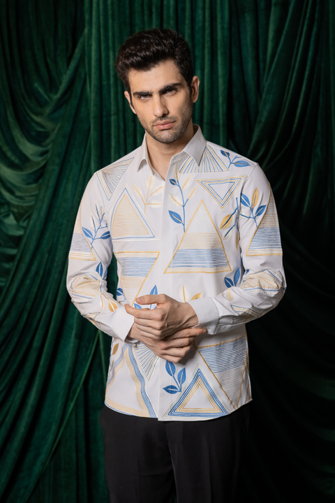 Alabaster — White Thread Embroidered 4-Way Stretch Shirt