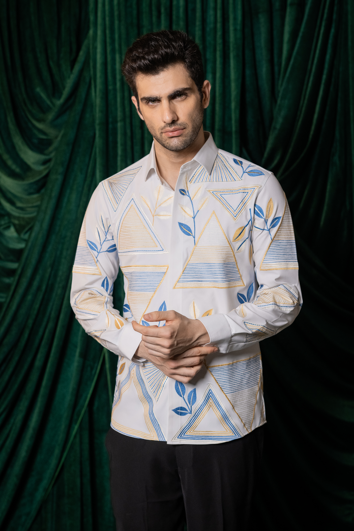 Alabaster — White Thread Embroidered 4-Way Stretch Shirt
