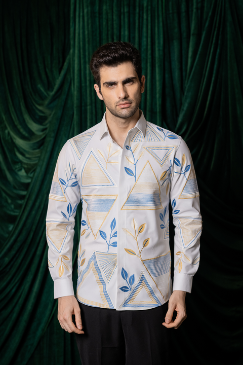 Orvane — White Thread Embroidered 4-Way Stretch Shirt