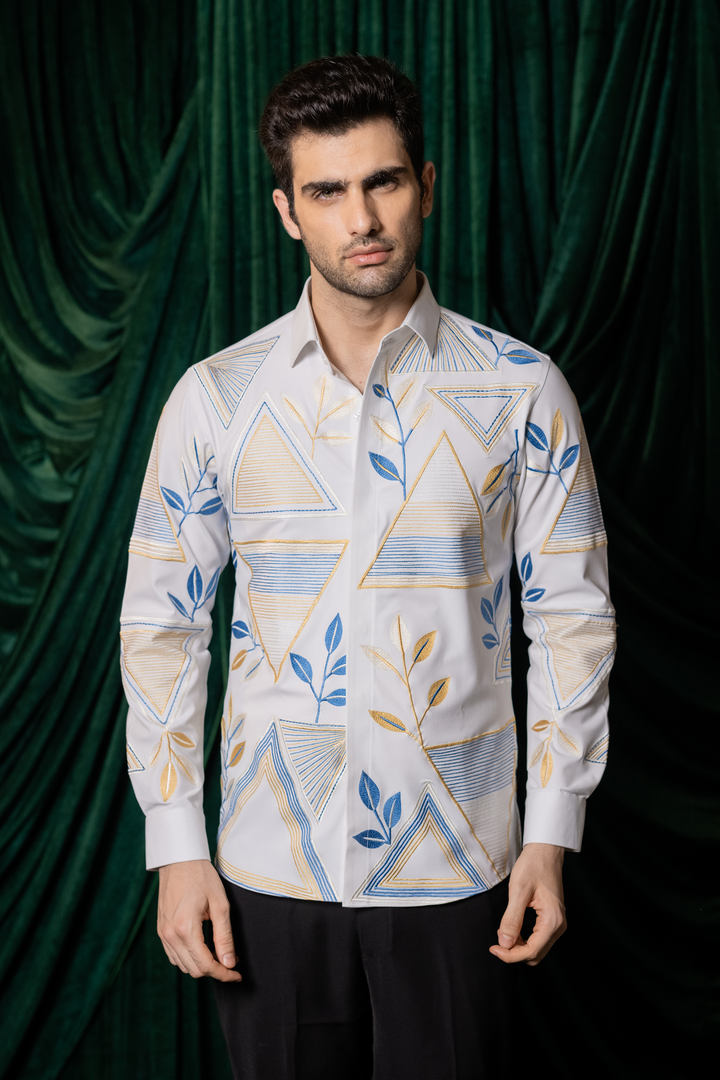Alabaster — White Thread Embroidered 4-Way Stretch Shirt