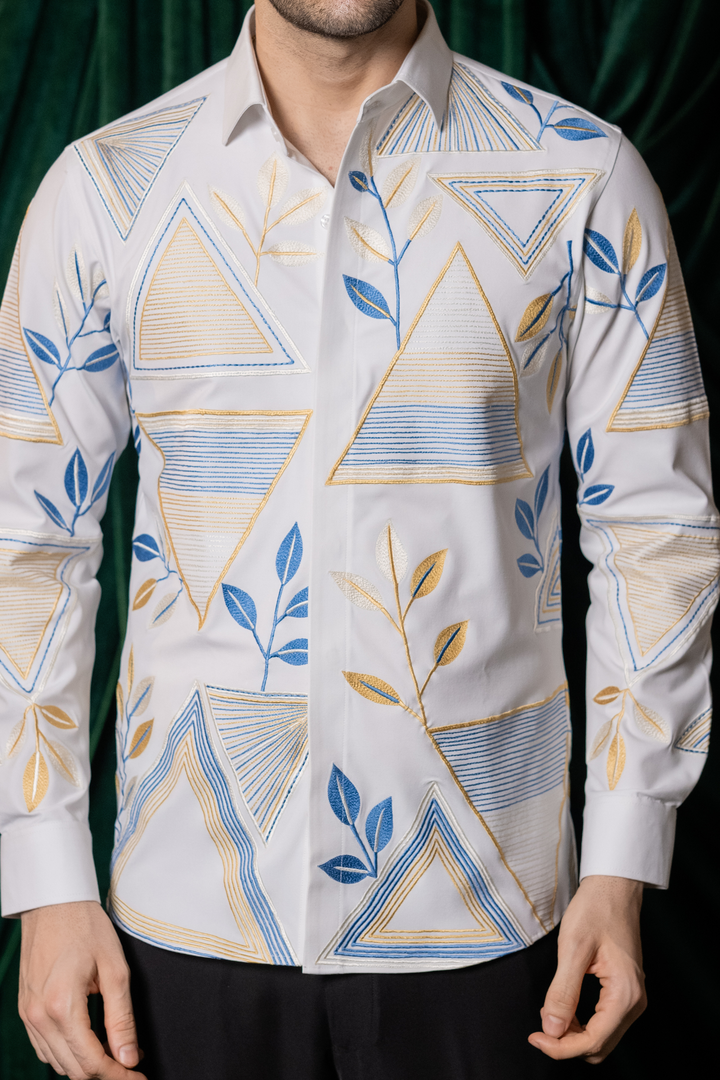 Alabaster — White Thread Embroidered 4-Way Stretch Shirt