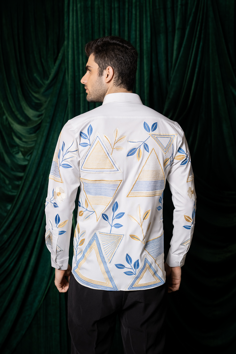 Orvane — White Thread Embroidered 4-Way Stretch Shirt