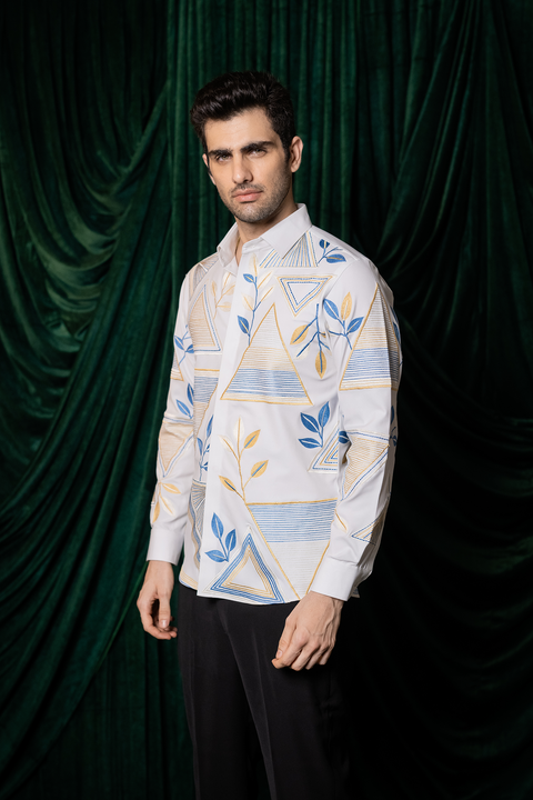 Orvane — White Thread Embroidered 4-Way Stretch Shirt