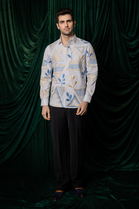 Alabaster — White Thread Embroidered 4-Way Stretch Shirt
