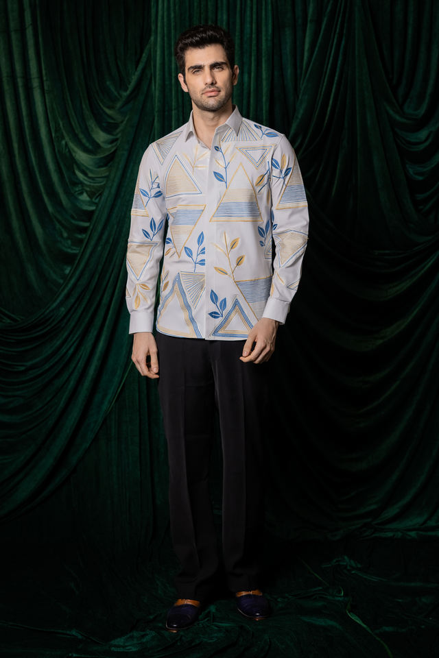 Alabaster — White Thread Embroidered 4-Way Stretch Shirt