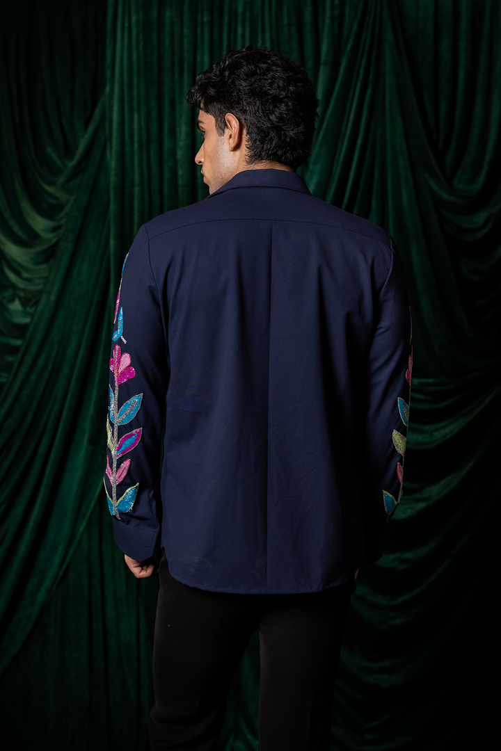 Fiesta — Midnight Blue Thread Embroidered 4-Way Stretch Shirt