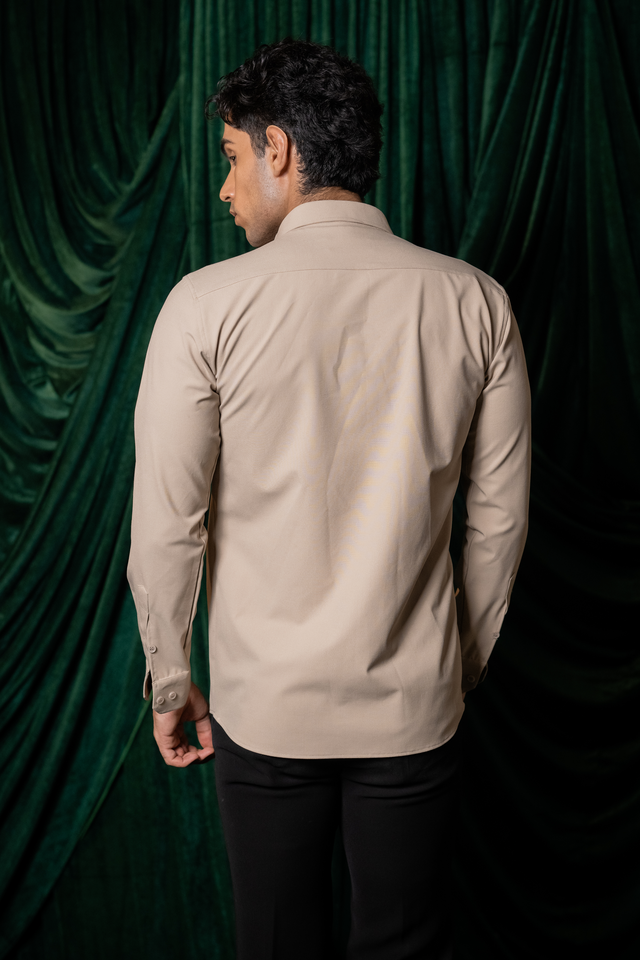 Lattice — Beige Thread Embroidered 4-Way Stretch Shirt