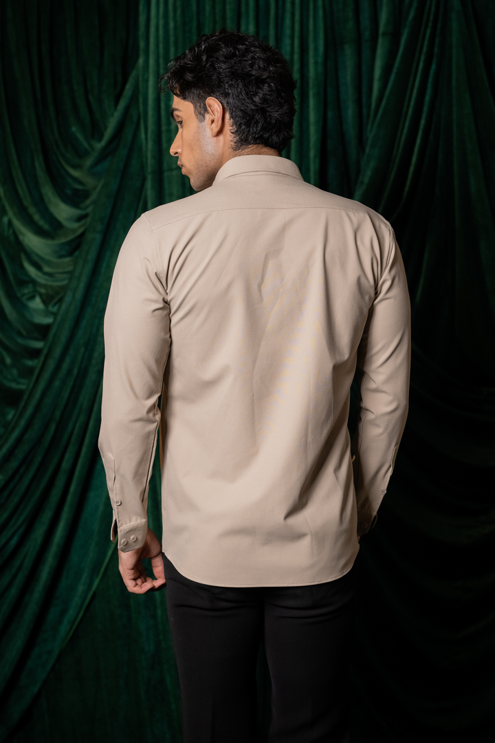 Lattice — Beige Thread Embroidered 4-Way Stretch Shirt