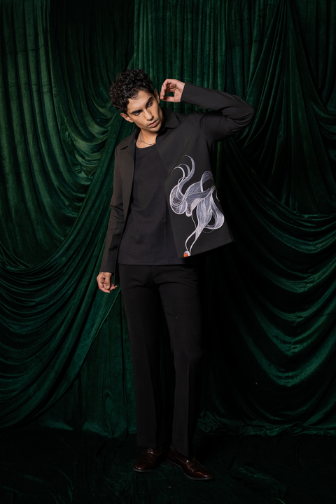 Onyx — Black 4-Way Stretch Wave Shacket Set