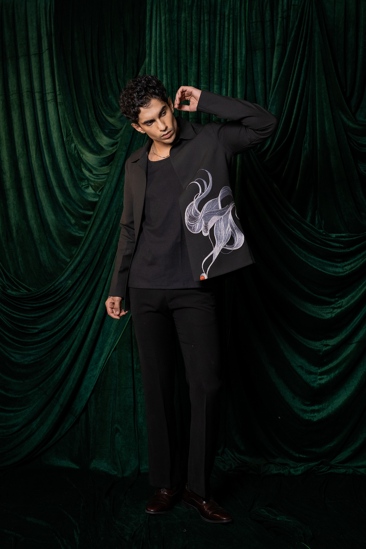 Onyx — Black 4-Way Stretch Wave Shacket Set