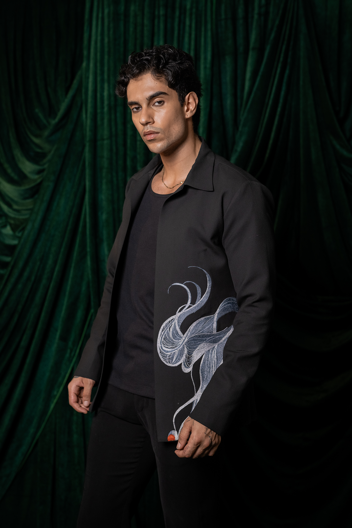 Onyx — Black 4-Way Stretch Wave Shacket Set